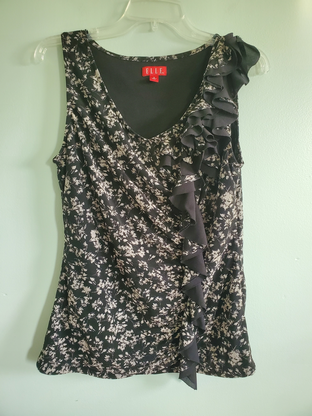 ELLE Black and Cream Floral Ruffle Camisole